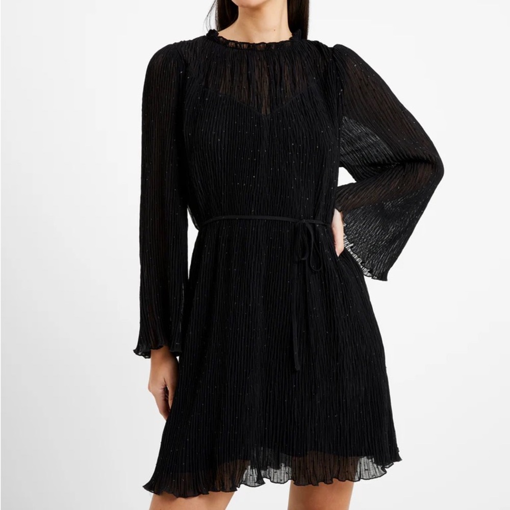 French Connection Callie Embellished Plisse Long Sleeve Dress